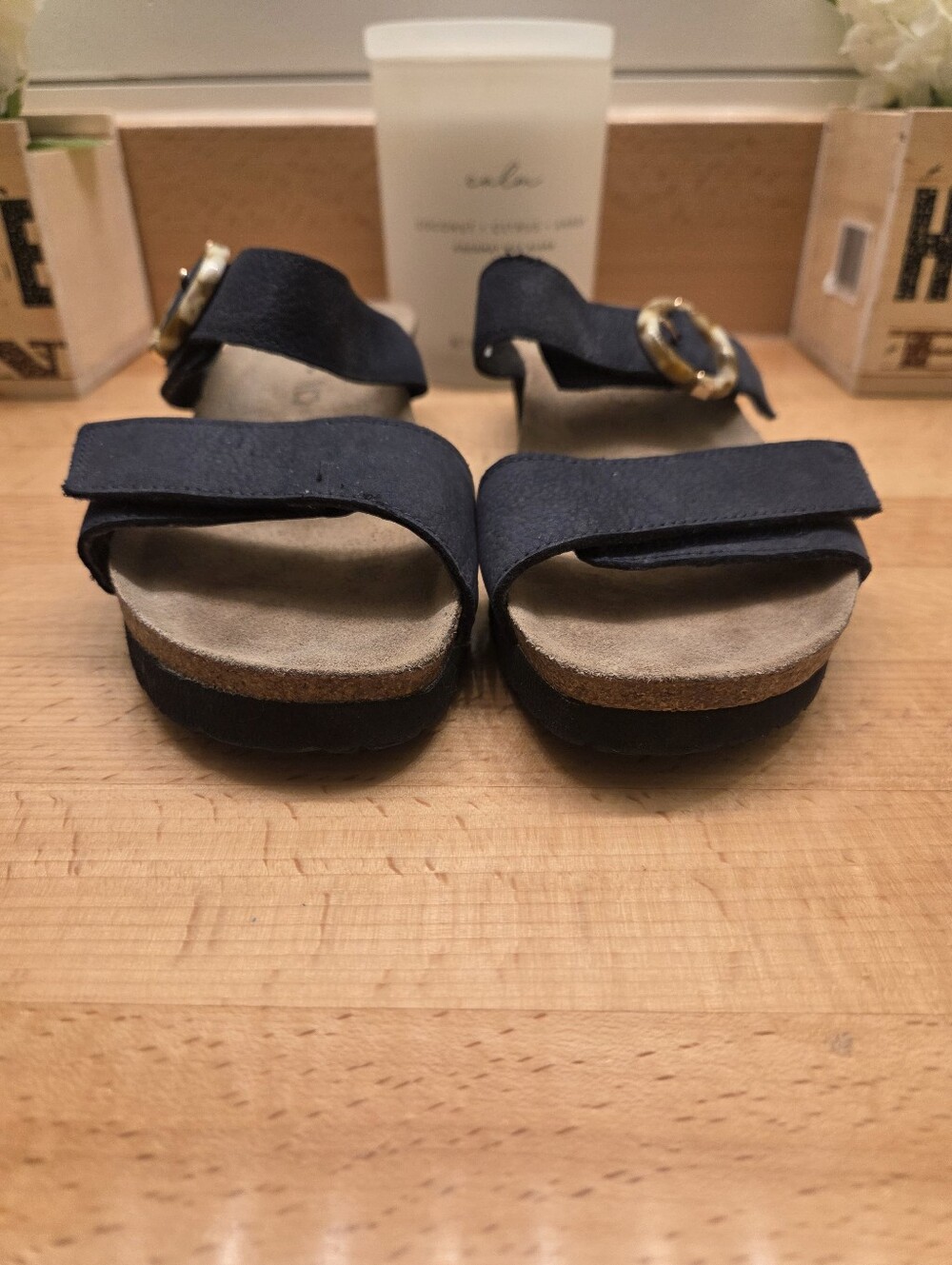 Naot Anabel Slide Sandals Navy Nubuck Tortoise Shell Buckle Womens Sz EU 38 US 7 - Picture 7 of 11